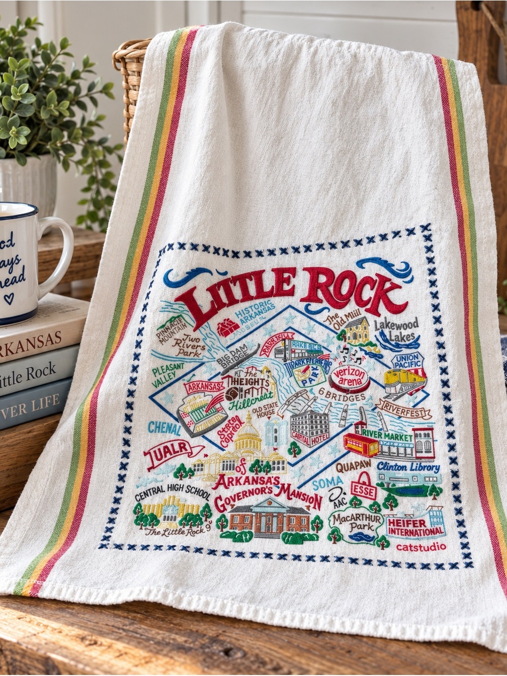 Catstudio Little Rock Arkansas Embroidered Dish Towel 2018 Cotton Souvenir
